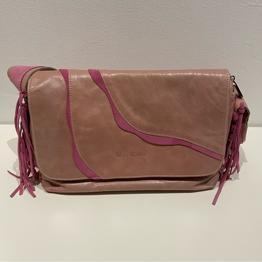 Bella Donna Italian crafted leather handbag with fringe. In Barbie pink. - Picture 10 of 12
